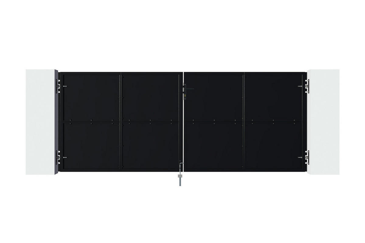 STAHLFLÜGELTOR Nali Mattschwarz 3,5m H.140 cm - Schwarz, Metall (343/140cm) - Casanoov