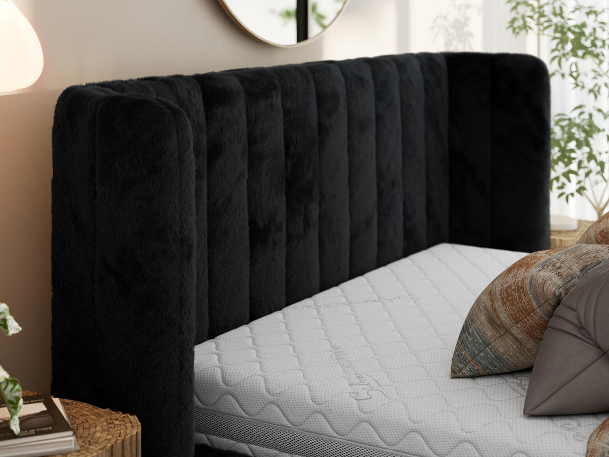 POLSTERBETT GOLETTA CLASSIC 140/200 - Schwarz Plüsch - Schaum-Matratze - Schwarz, Textil (140/200cm) - MKS