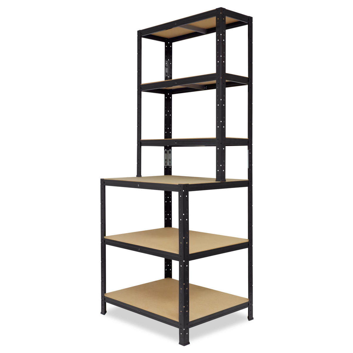 WERKBANK Regal BLACK 190x80x60 cm in schwarz mit 6 Böden und 145 kg Traglast pro Boden - Schwarz, Metall (80/190/60cm) - shelfplaza