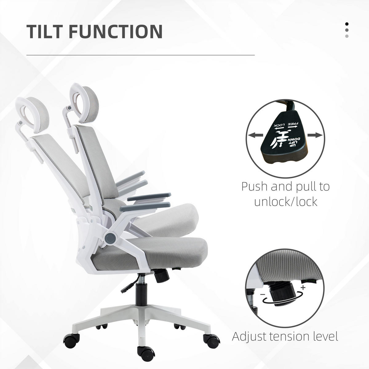 KANCELÁŘSKÁ ŽIDLE Ergonomická, kancelářská židle s nastavitelnou opěrkou hlavy, síťovina, šedá - šedá, textil (61/121.5/60cm) - Vinsetto