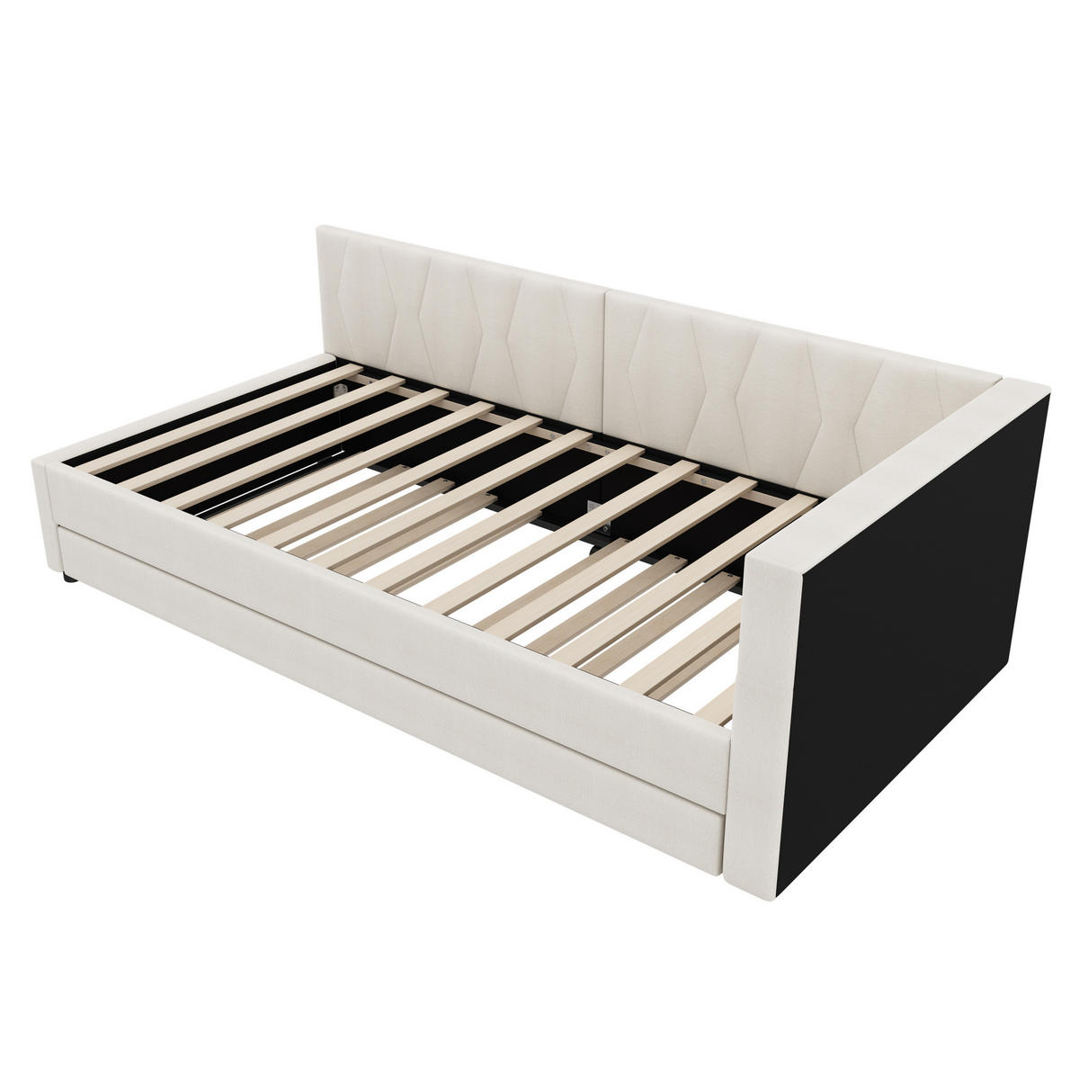 DNEVNI krevet 90/200 cm bež od lana i MDF-a s izvlačnim ležajem USB Type-C i LED rasvjetom - bež, tekstil (90/200cm) - OKWISH