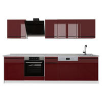 KÜCHENZEILE R-Line, Rot Hochglanz/Weiß, 280 cm ohne Arbeitsplatte - Rot/Weiß, Holzwerkstoff (280/206.8/46cm) - Vicco