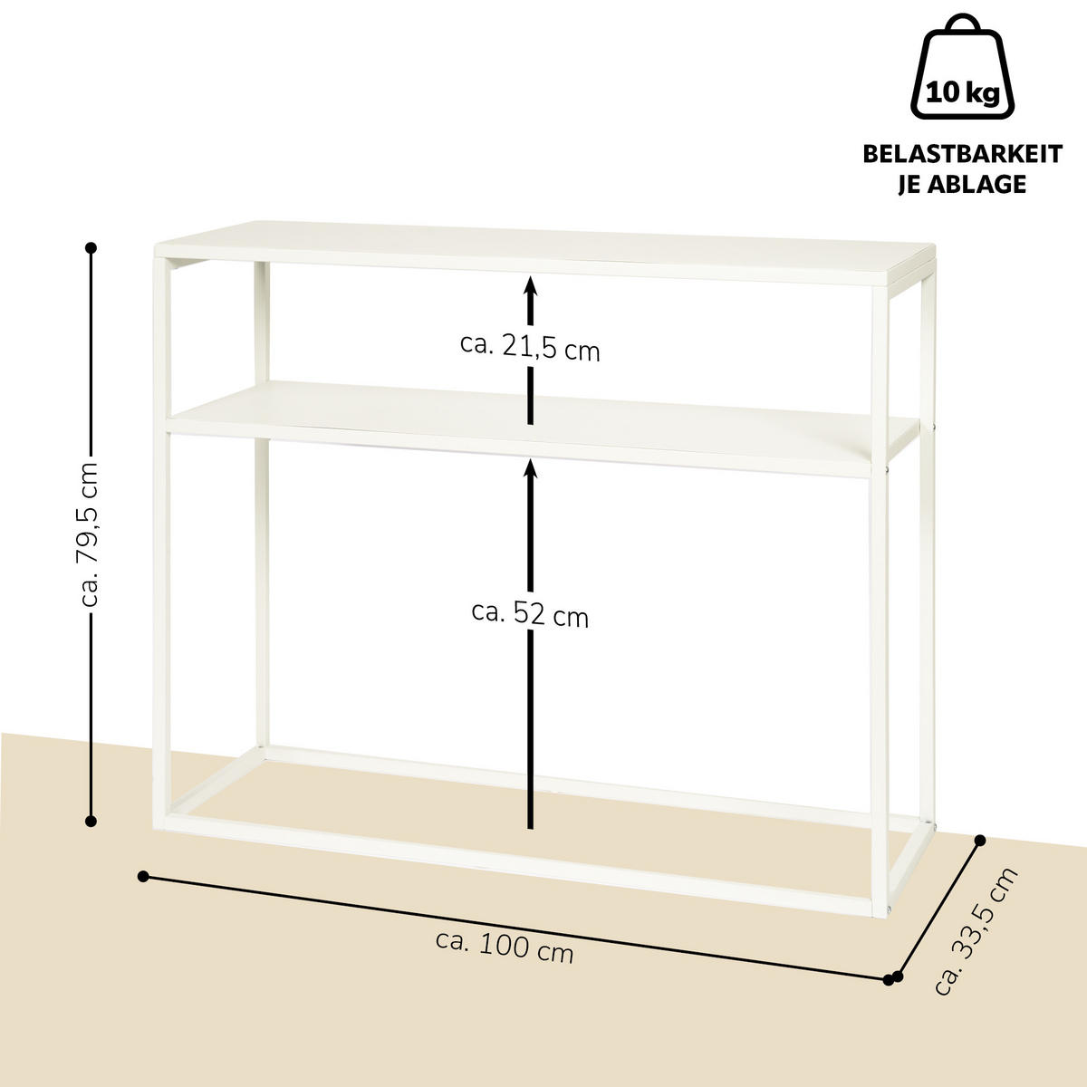 KONSOLENTISCH, creme, Metall - Creme, Metall (33.5/100/79.5cm) - bremermann