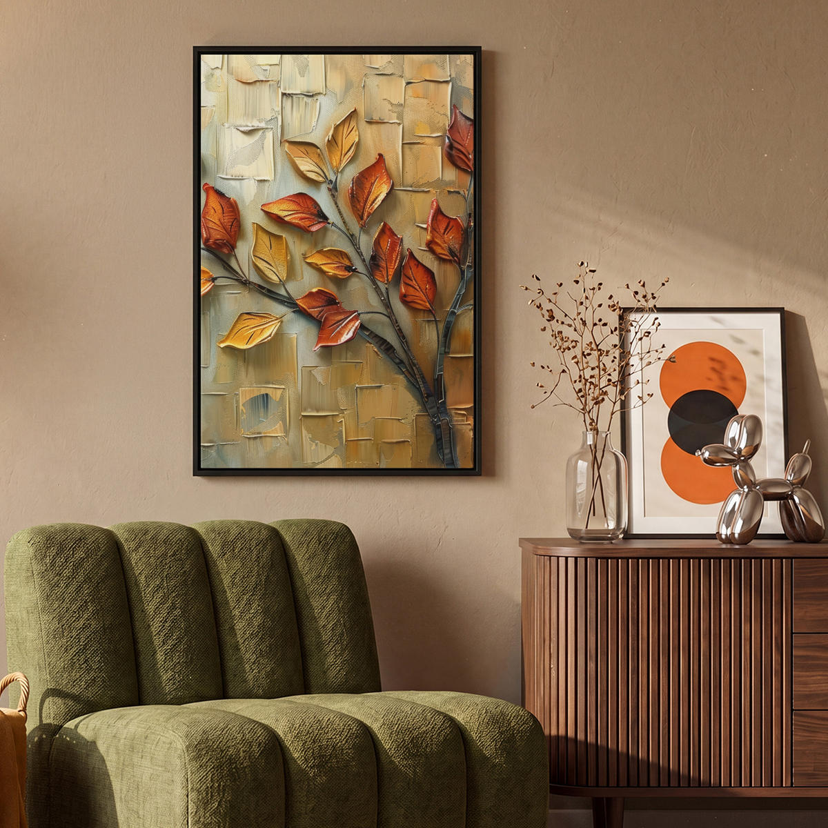 LEINWAND Bilder mit Rahmen - Baum - Abstrakt - Natur - Kunst - 60x90 - Goldfarben, Textil (60/90cm) - MuchoWow