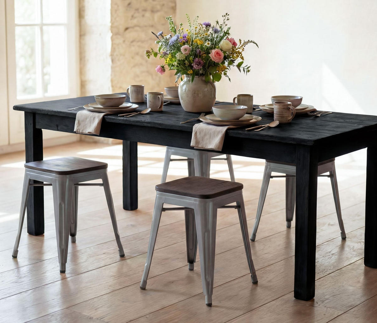 HOCKER HOLZ-SITZFLÄCHE Grau 4er-Set - Grau, Holz (39/45/39cm) - MCW