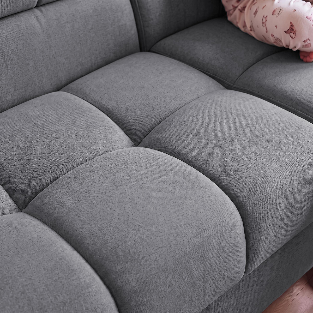 ECKSOFA PUDDING L Links mit Schlaffunktion 125x195 Velours Dunkelgrau - Dunkelgrau/Schwarz, Holz/Textil (203/275cm) - Muffo