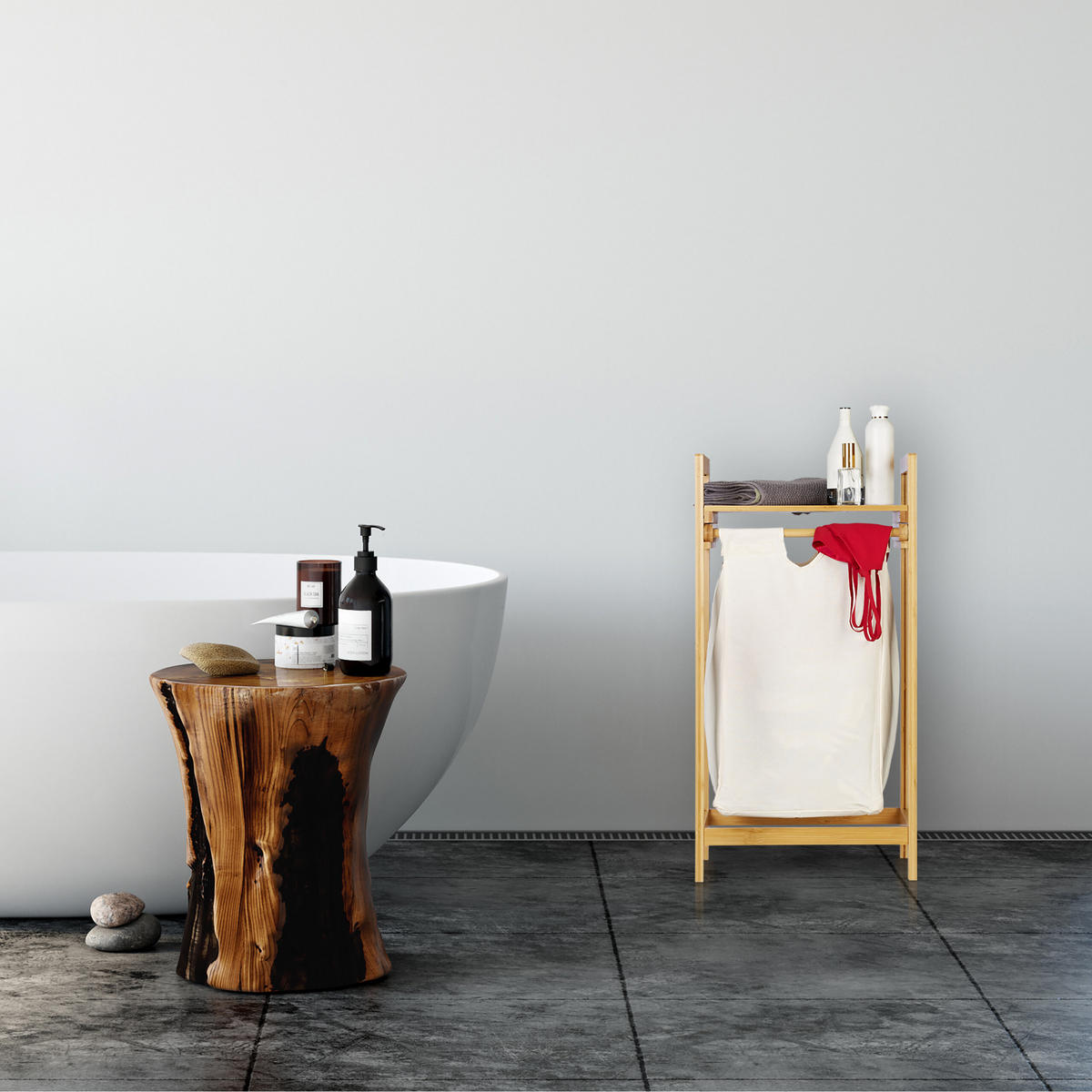 WÄSCHEKORB - Multicolor, Holz/Textil (37/73/33cm) - Relaxdays