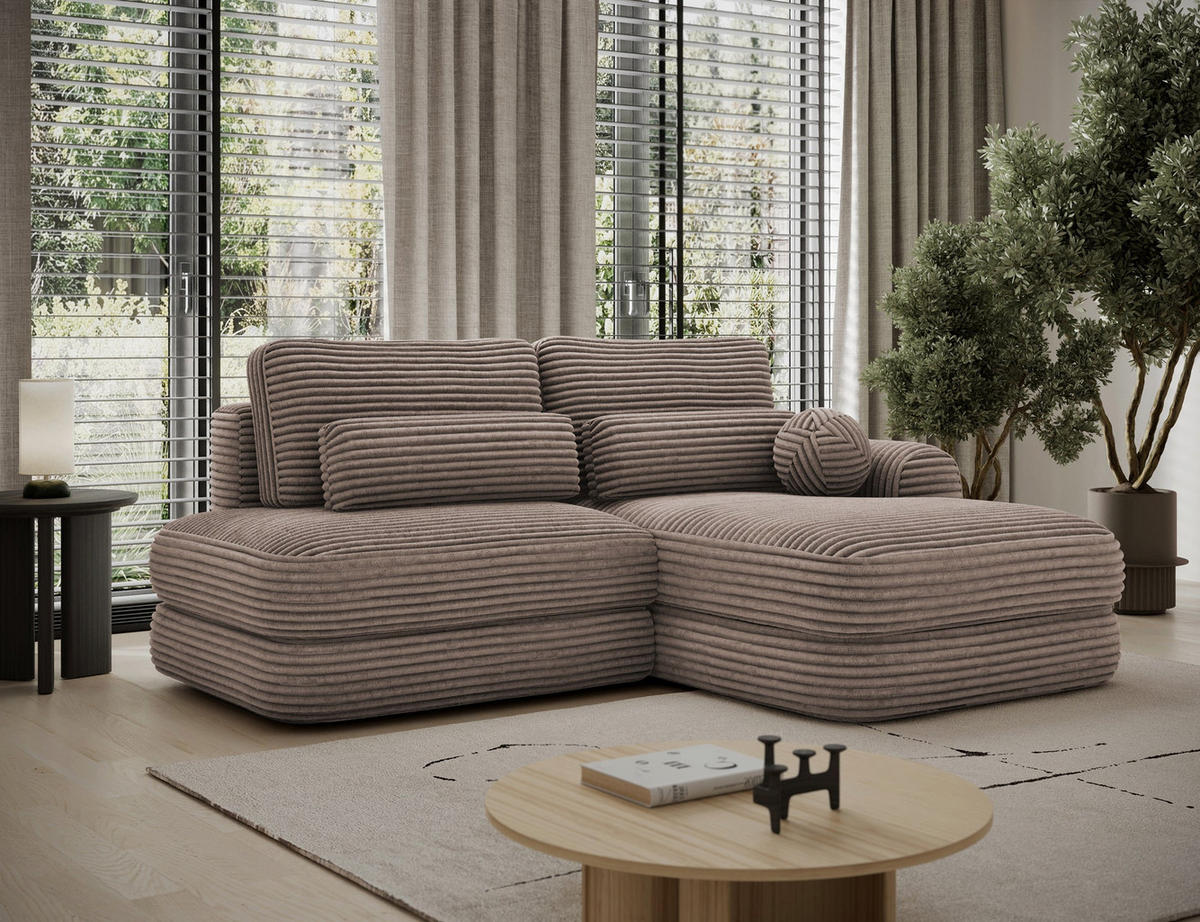 ECKSOFA RIPELI L-Form mit Schlaffunktion & Bettkasten – Modernes 3-Sitzer Sofa, Wellenfederung, 217 × 175 cm - Hellbraun/Schwarz, Kunststoff (175/217cm) - Wohnideebilder