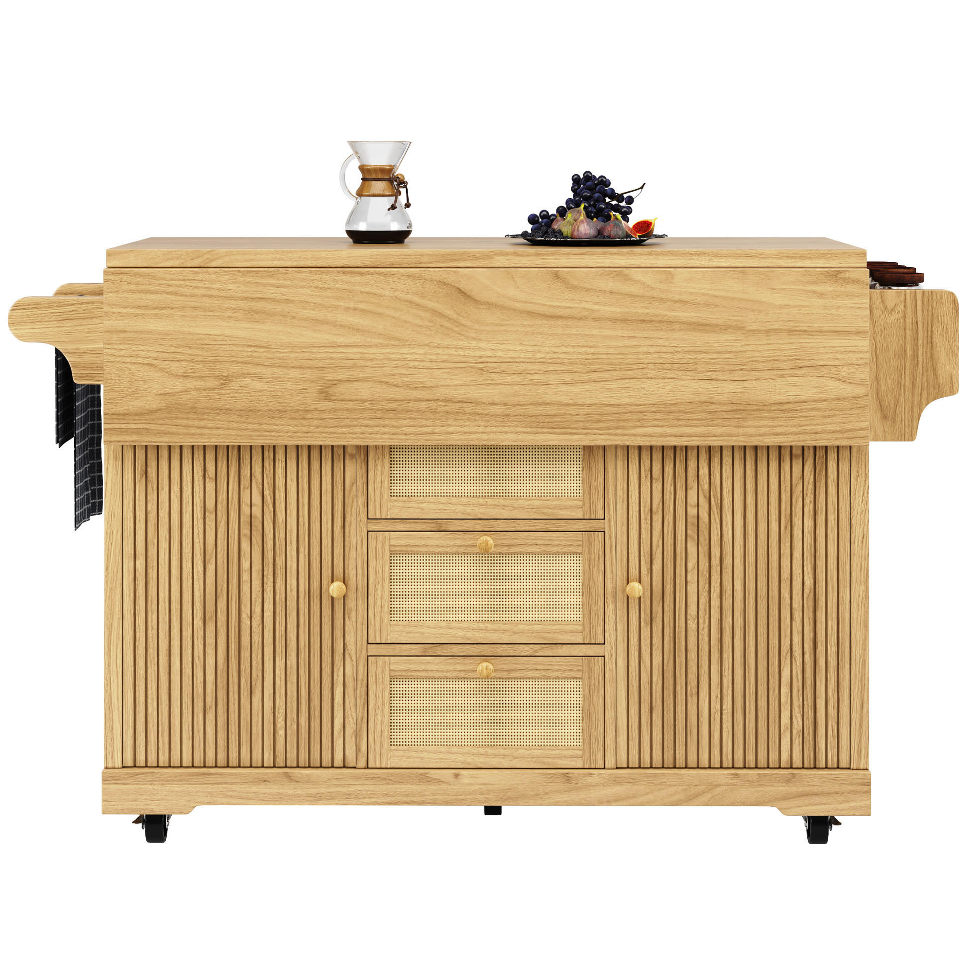 SERVIERWAGEN ausklappbar 142,5 x 80 x 95 cm Naturholz - Naturfarben, Holz (80/95/142.5cm) - Beauniv
