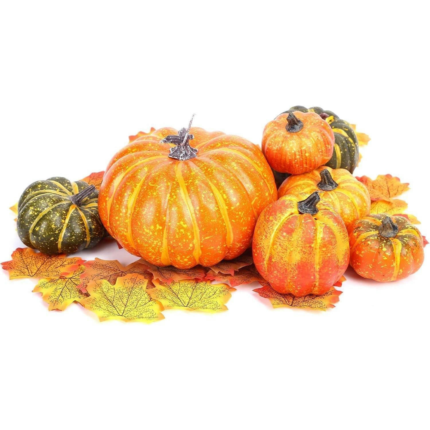 DEKO-KÜRBIS Set 7-teilig mit Ahornblättern - Multicolor, Kunststoff (12cm)