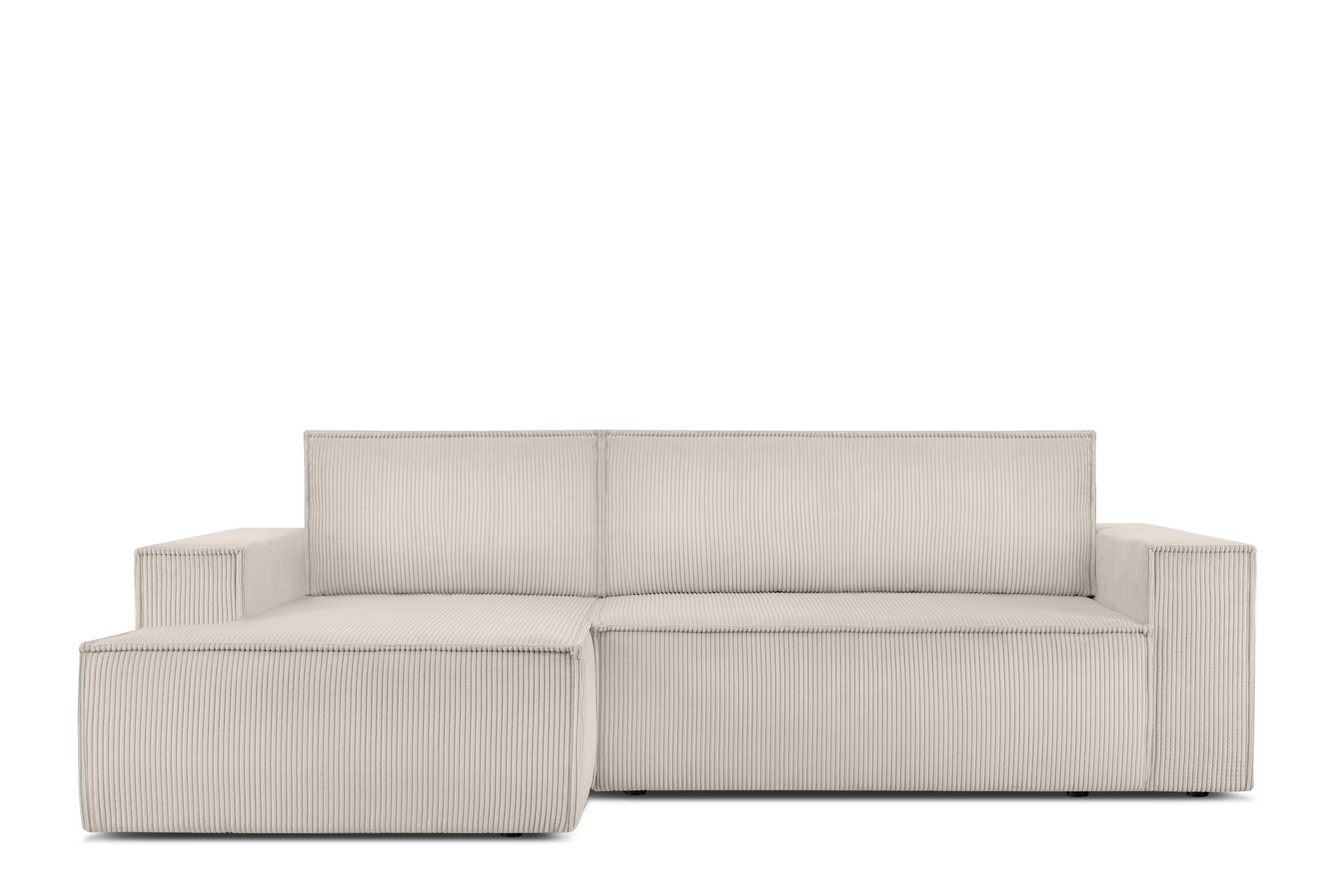 ECKSCHLAFSOFA-LINKS NAPI in Pet Friendly Cord-Stoff, cremefarben - Creme/Schwarz, Textil (262/148cm) - KONSIMO®