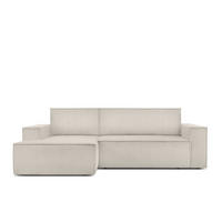 ECKSCHLAFSOFA-LINKS NAPI in Pet Friendly Cord-Stoff, cremefarben - Creme/Schwarz, Textil (262/148cm) - KONSIMO®