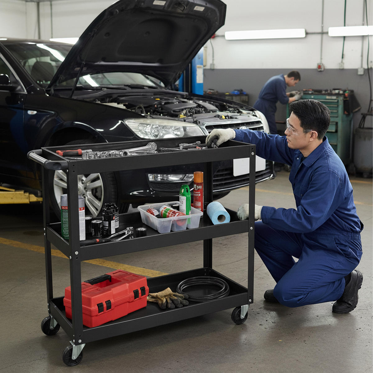 WERKSTATTWAGEN - Schwarz, Kunststoff/Metall (35/76/78cm) - Relaxdays