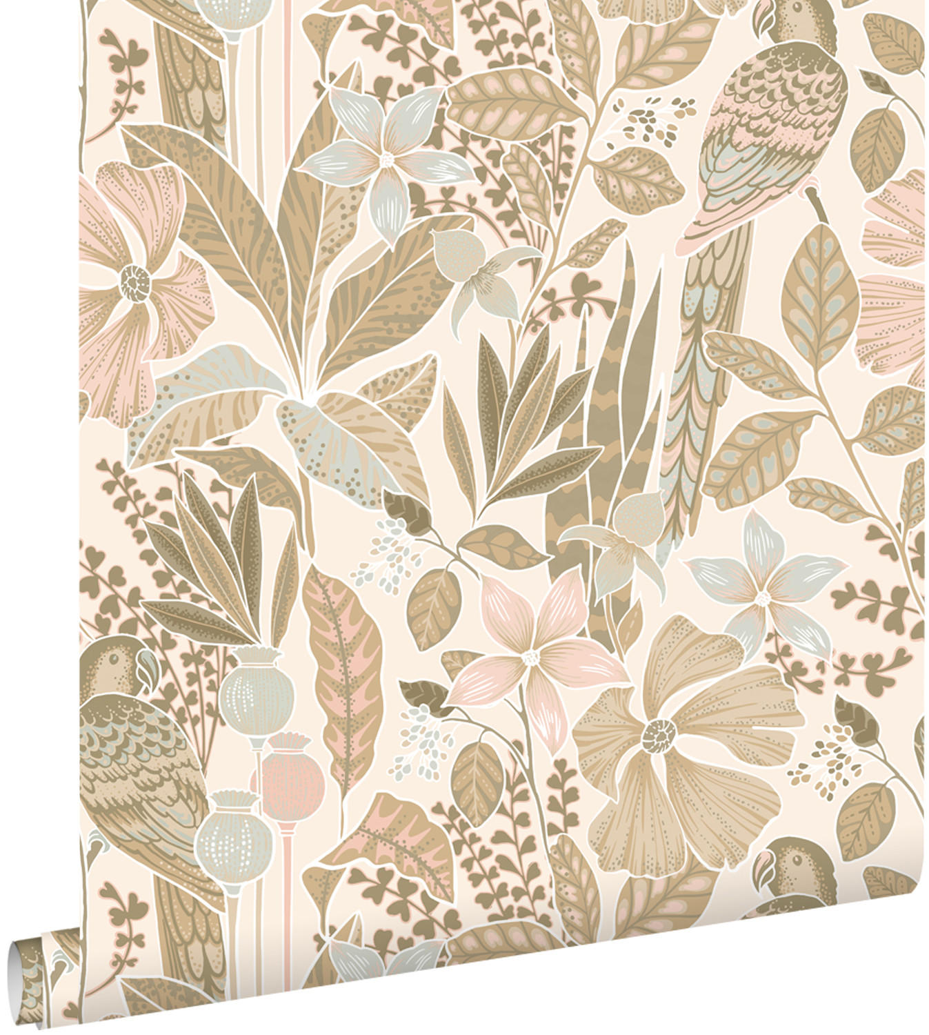 TAPETE tropischen Blumen und Paradiesvögeln 50 x 900 cm - Beige, Papier (50/900cm) - ESTAhome