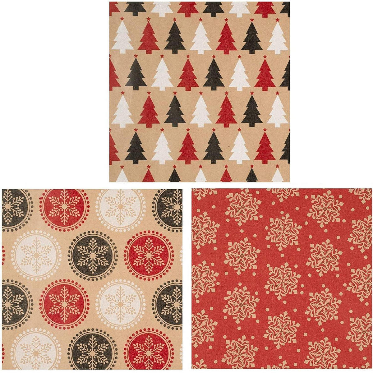 GESCHENKPAPIER 3 Rollen Set mit Juteschnur und Etiketten 43 cm x 3 Meter - Multicolor, Papier (4/44/10cm)
