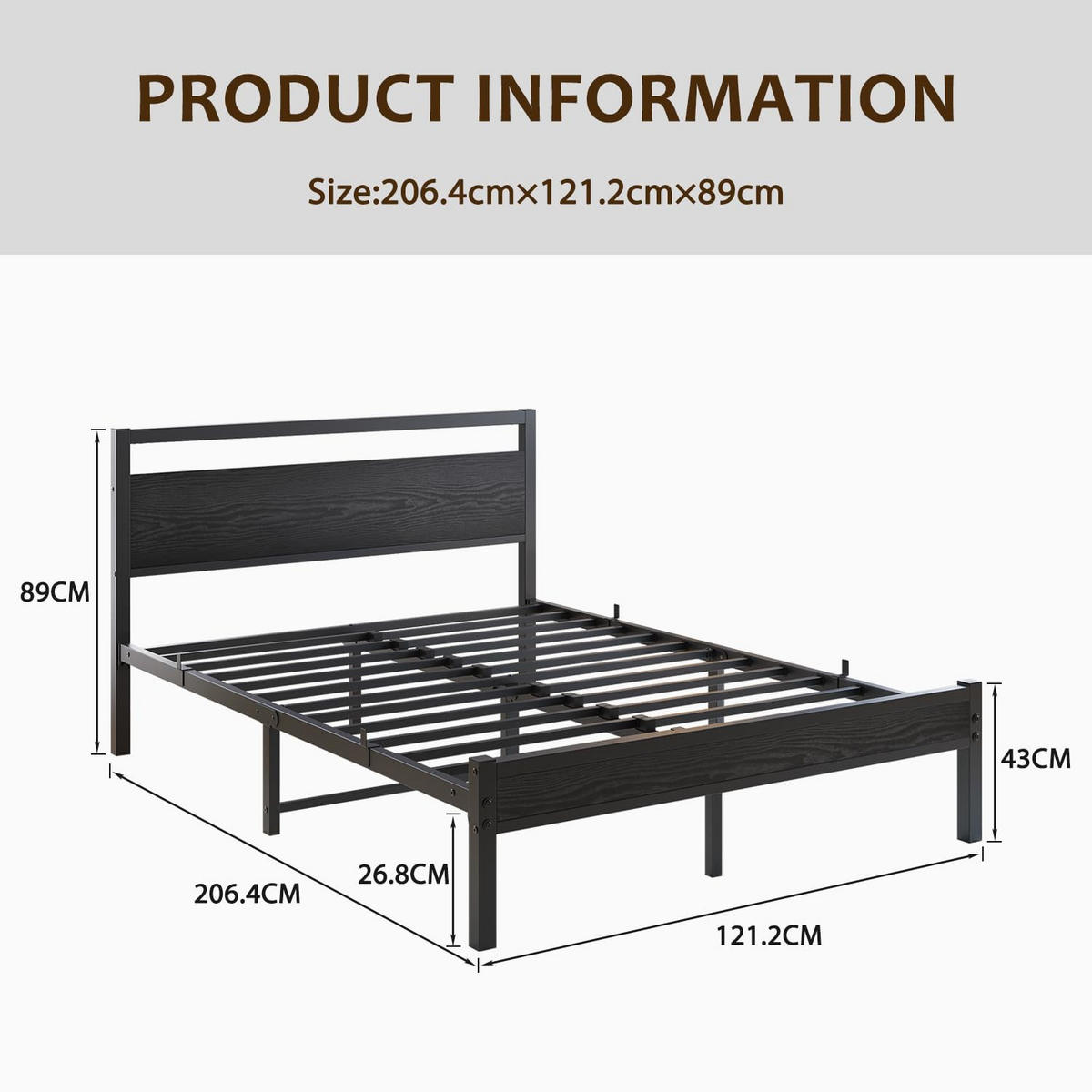 METALLBETT 120/200 cm DE-33024 mit Lattenrost und Stauraum Schwarz - Schwarz, Metall (120/200cm) - ComfortXL