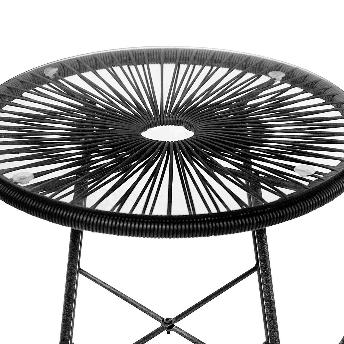 SITZGRUPPE - Stahl / Polyrattan - 3-teilig - Schwarz, Naturmaterialien/Glas - home24