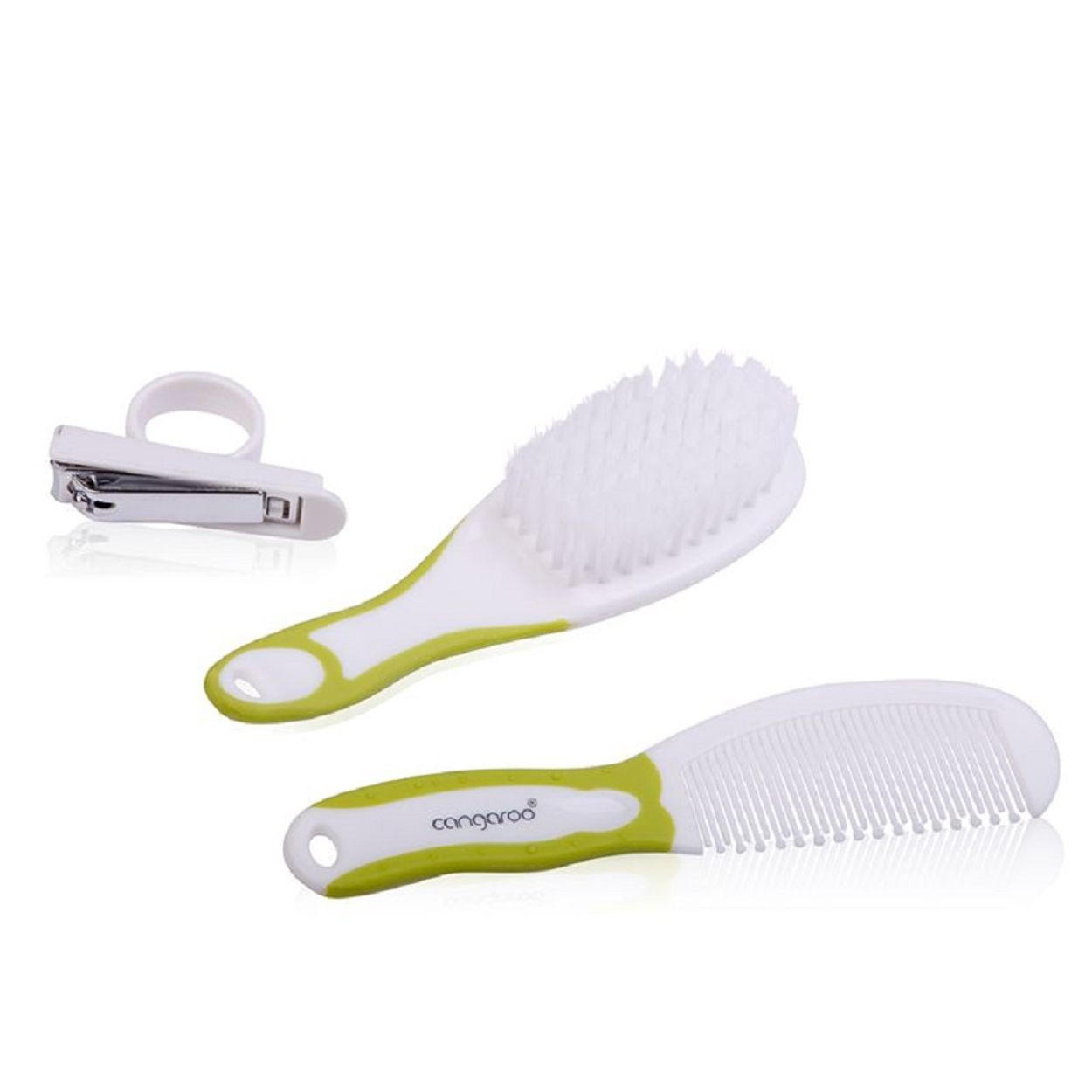 BABYPFLEGE B1879 Bürste, Kamm, abgerundeter Nagelknipser, für empfindliche Kopfhaut - Grün, Kunststoff (3/13cm) - Moni