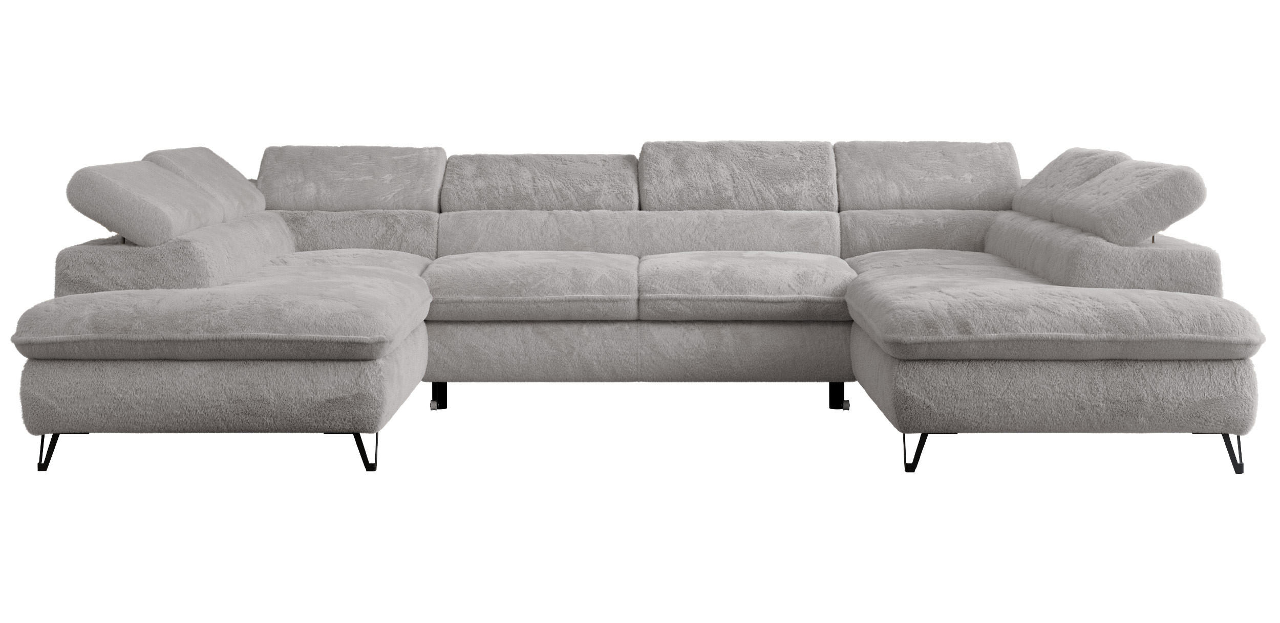 WOHNLANDSCHAFT PETER U Plüsch Hellgrau - Hellgrau/Schwarz, Textil/Metall (346/76/208cm) - MKS