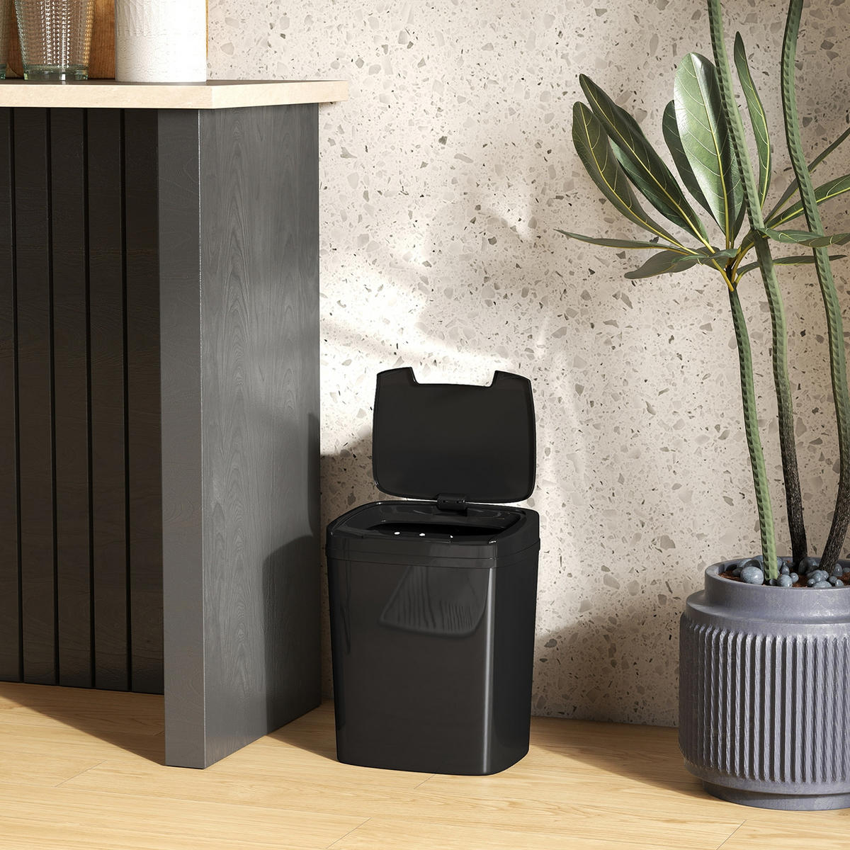 MÜLLEIMER 15L 21,4/33,5/27,6 cm Kunststoff Schwarz INFRAROT-SENSOR Küche - Schwarz, Metall (21.4/33.5/27.6cm) - Rolipo