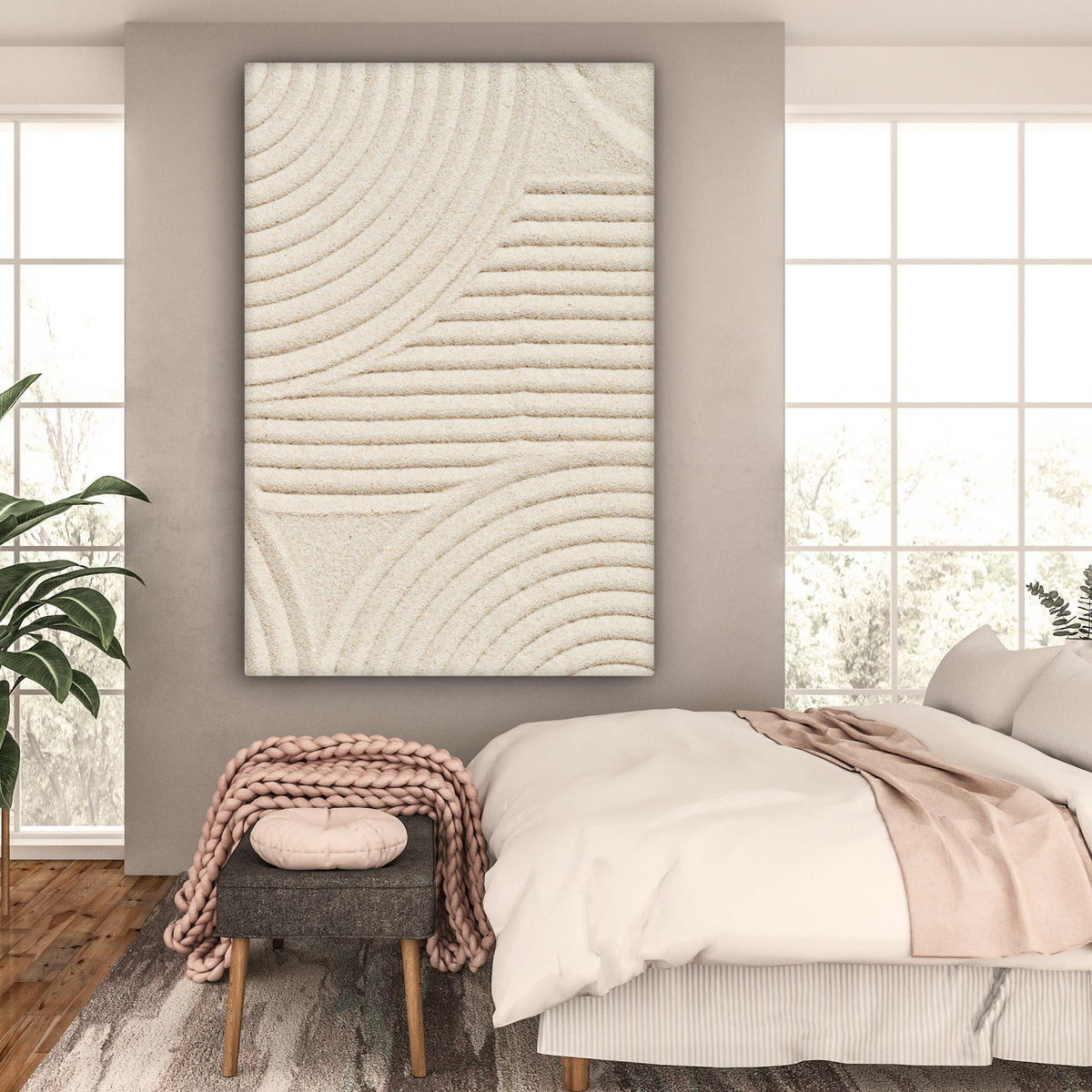 LEINWANDBILD Muster - Abstrakt - Weiß Deko Groß 90x140 cm - Beige, Textil (90/140cm) - MuchoWow