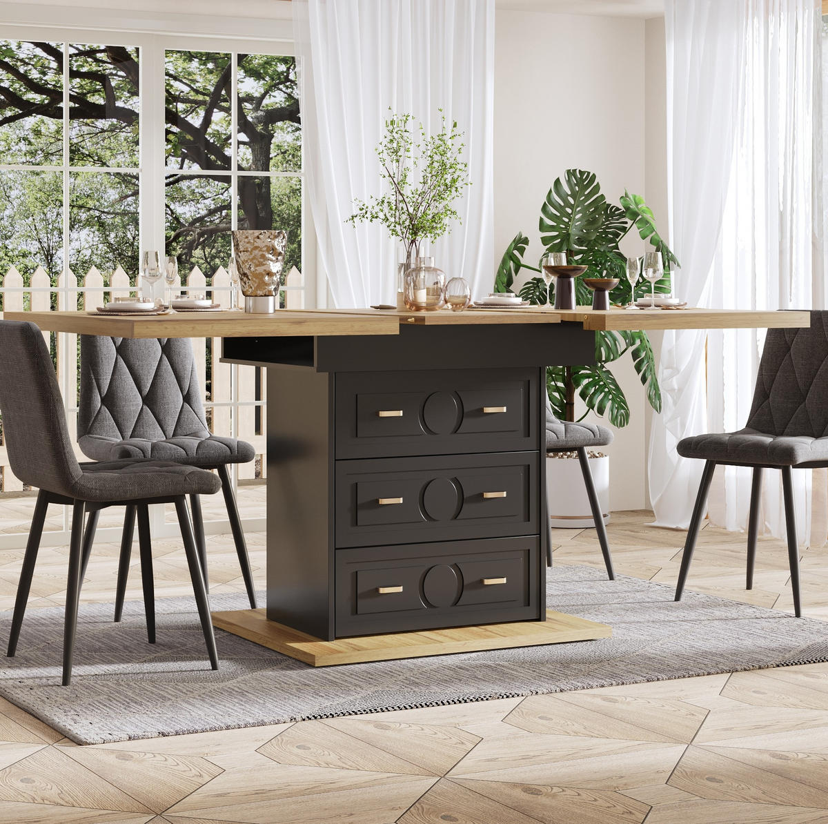 ESSTISCH 110/140/80/75 cm in Natur mit Ausziehfunktion und Stauraum - Naturfarben, Holzwerkstoff (110/80/75cm) - Flora Grace