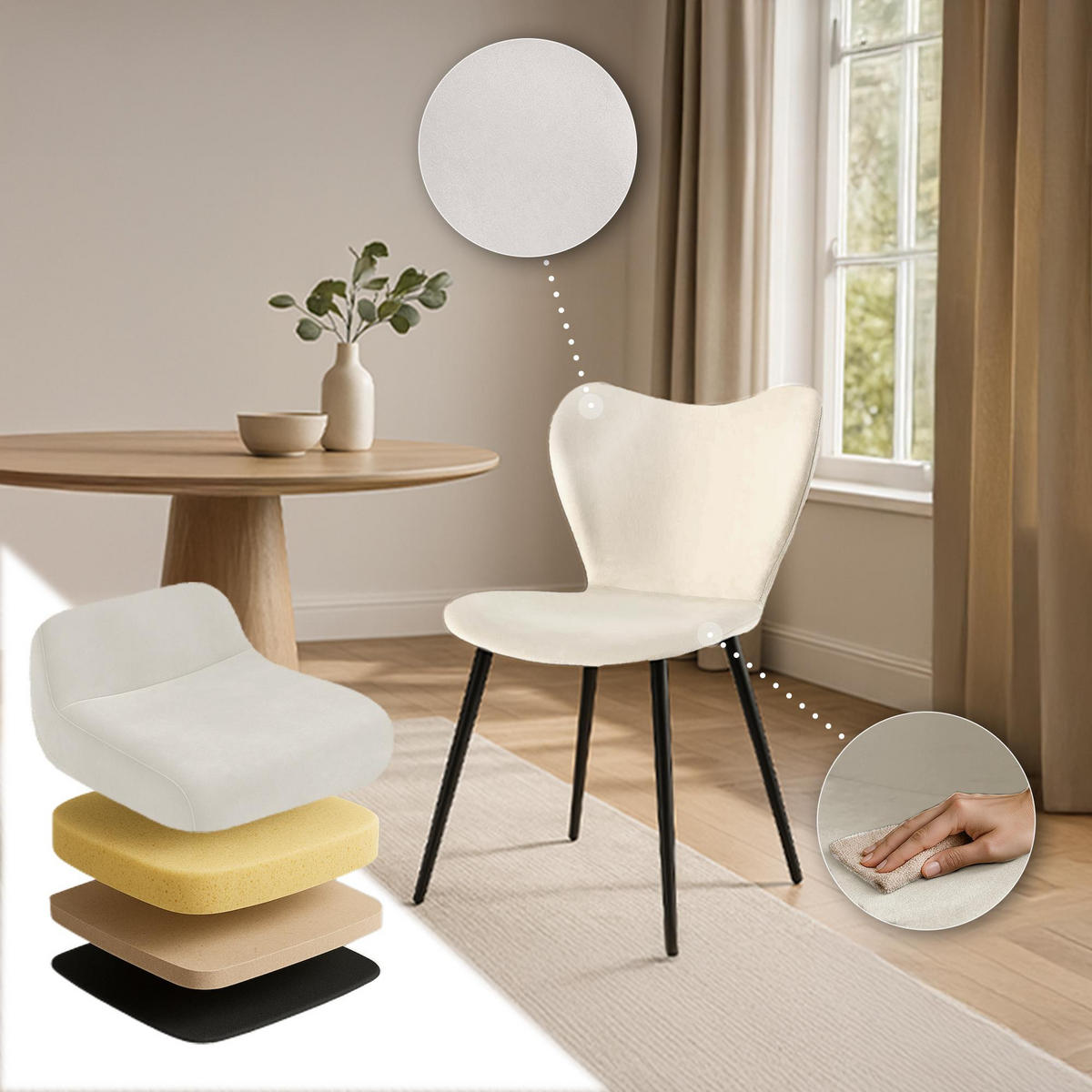 ESSZIMMERSTUHL Samt Grau - Schwarz/Grau, Textil/Metall (50/80/58cm) - CLP