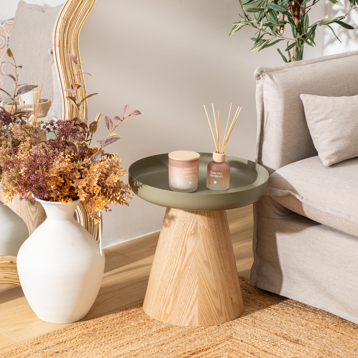 COUCHTISCH mit einem Bein Hercyna Grün 40/40/41,8 cm - Grün, Metall (40/40/41.8cm) - Atmosphera Createur d´interieur