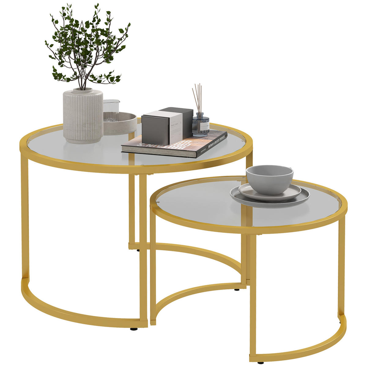 COUCHTISCH DE-15751 2er-Set nestbar mit Glasplatten Gold - Goldfarben, Metall (70/70/47.5cm) - ComfortXL