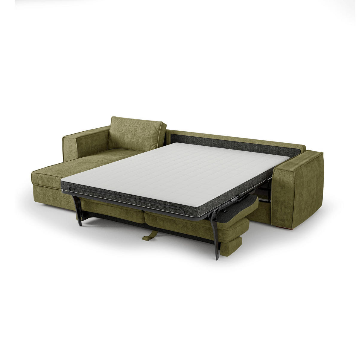 LINKSECK-SCHLAFSOFA MIKA Kettgewebe mit weichem Griff Vintage-Grün 292cm - Dunkelgrün/Grün, Textil (292/100cm) - Premium Interiors