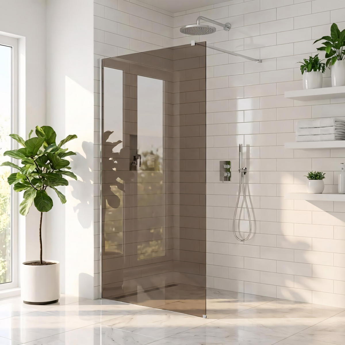 DUSCHWAND Rea Flexi Brown / Chrome 90 - Chromfarben, Glas (120/90/195cm) - REA