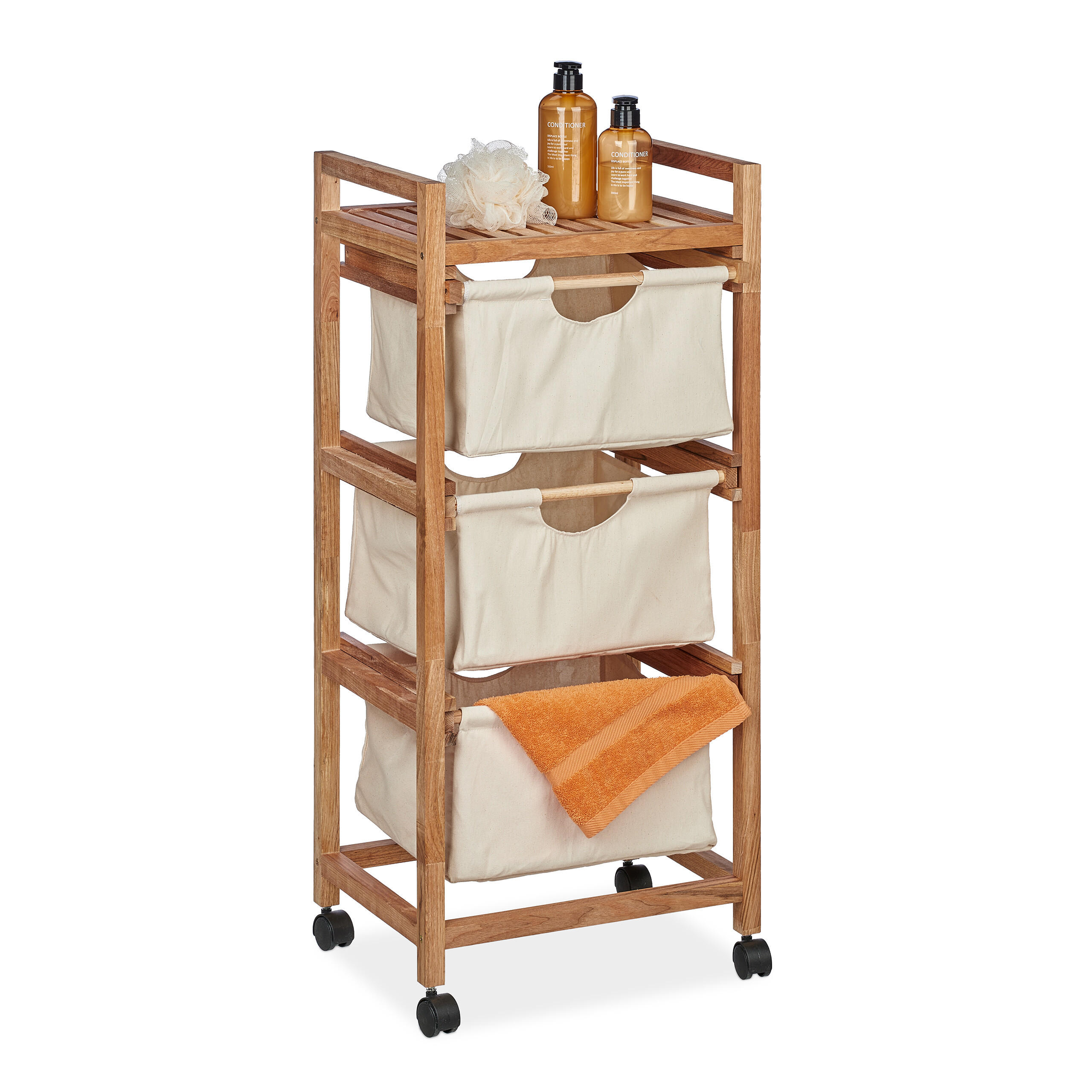 BADREGAL - Multicolor, Holz/Textil (43.5/96/33.5cm) - Relaxdays