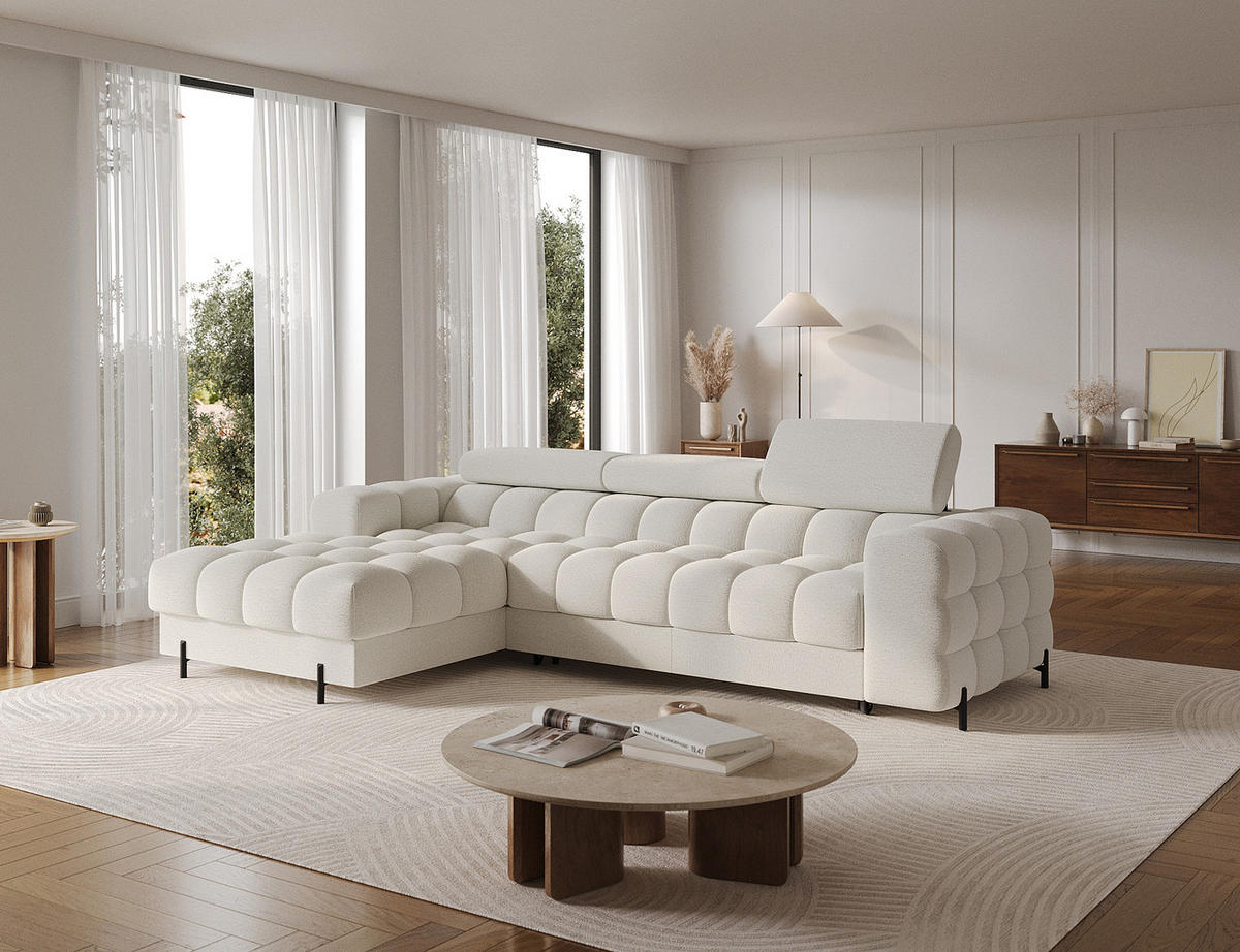 ECKSOFA FELRO mit Schlaffunktion, Bettkasten & verstellbaren Kopfstützen – Modernes Premium-Ecksofa in L-Form - Weiß, Kunststoff (285/181cm) - Wohnideebilder