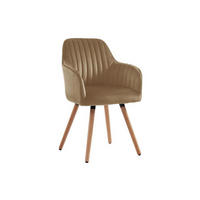 STUHL mit Armlehnen - Samt & Metall in Holzoptik - Beige - ELEANA - Beige, Textil (58/85/56cm) - Vente-Unique