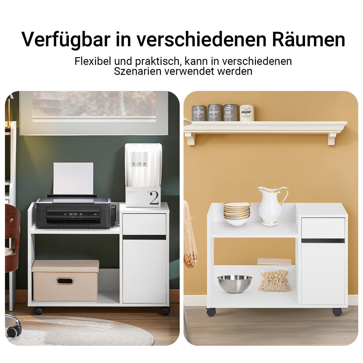 ROLLCONTAINER Weiß - Weiß, Holzwerkstoff (72/54/40cm) - SoBuy
