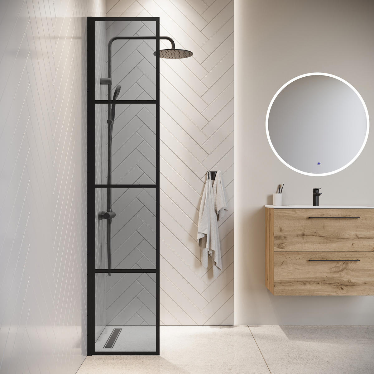 DUSCHWAND Essos - 40 x 200 cm - Schwarz - Walk-In Duschabtrennung aus Rauchglas - Anthrazit/Schwarz, Glas (40/200cm) - Badplaats