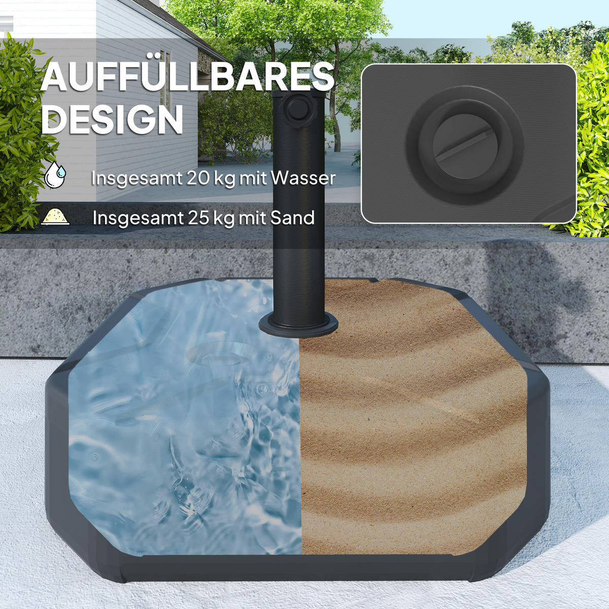 SONNENSCHIRMSTÄNDER bis 25 kg befüllbar - Schwarz, Kunststoff (45/45cm) - Outsunny