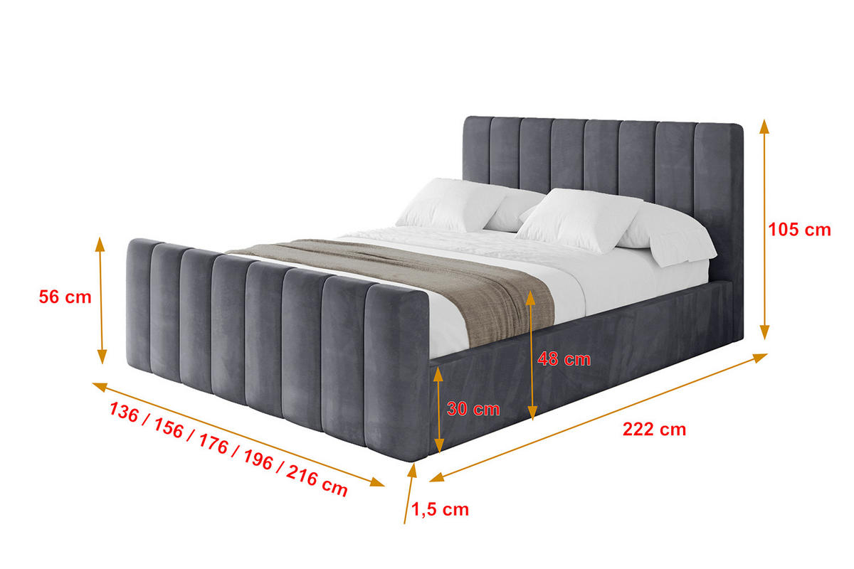 POLSTERBETT mit Bettkasten, Fußteil und Lattenrost, Boxbett mit Matratze H3/H4 - STERA-Z 140x200 Dunkelgrau - Dunkelgrau, Holzwerkstoff/Textil (140/200cm) - ALTDECOR