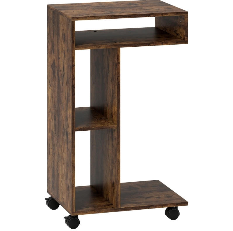 BEISTELLTISCH 40/30/69 cm mit 3 Fächern, 4 Rollen und C-Form in Holzoptik, Rustikalbraun - Braun, Holz (40/30/69cm) - Redom