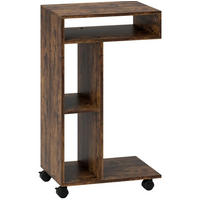 BEISTELLTISCH 40/30/69 cm mit 3 Fächern, 4 Rollen und C-Form in Holzoptik, Rustikalbraun - Braun, Holz (40/30/69cm) - Redom