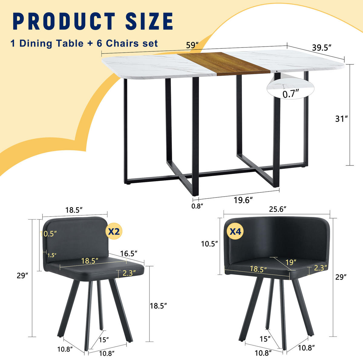 ESSGRUPPE DE-39527 7-teilig, mit 6 Stühlen und PU-Polsterung Holzoptik/Weiß - Weiß, Holzwerkstoff (150/79/100cm) - ComfortXL