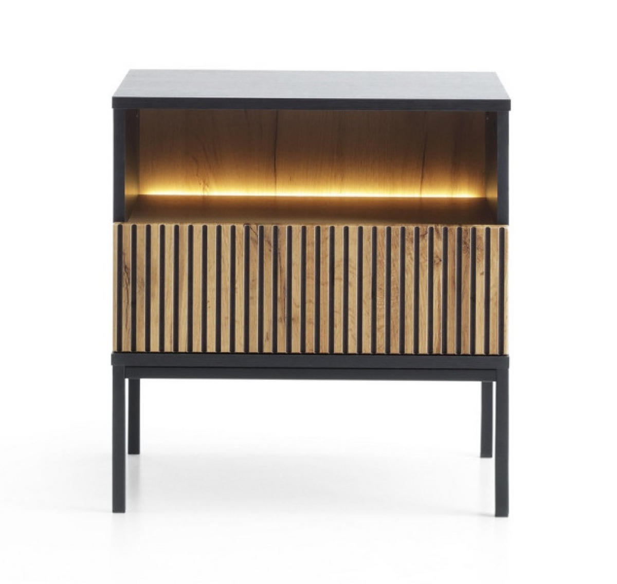 NACHTTISCH Weiß SANTI S54 Mit LED-Beleuchtung Mit Lamellen - Multicolor, Holzwerkstoff (54/56/39cm) - Sepro Meble