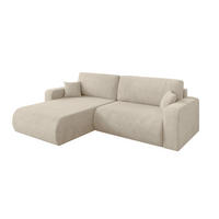 ROHOVÁ SEDAČKA s funkcí spaní, otoman vlevo BERY-L 276x193x88 krémová velur - černá/krémová, kompozitní dřevo/textil (276/193cm) - ALTDECOR