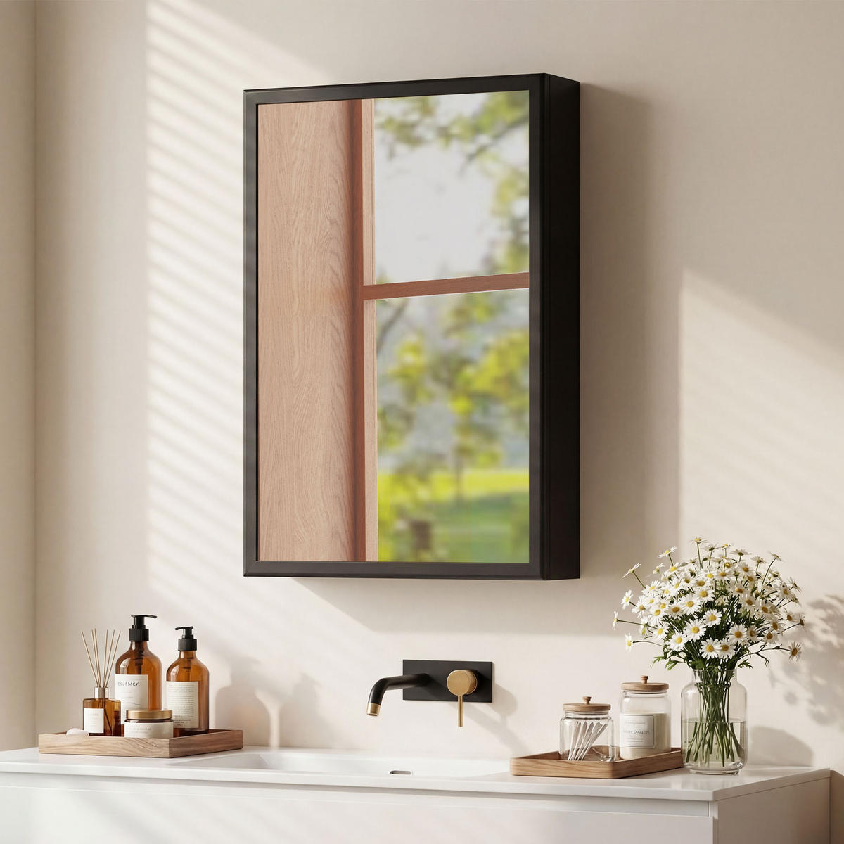 SPIEGELSCHRANK Schwarz 40/12/60 cm - Schwarz, Metall (40/60/12cm) - PANGIVO
