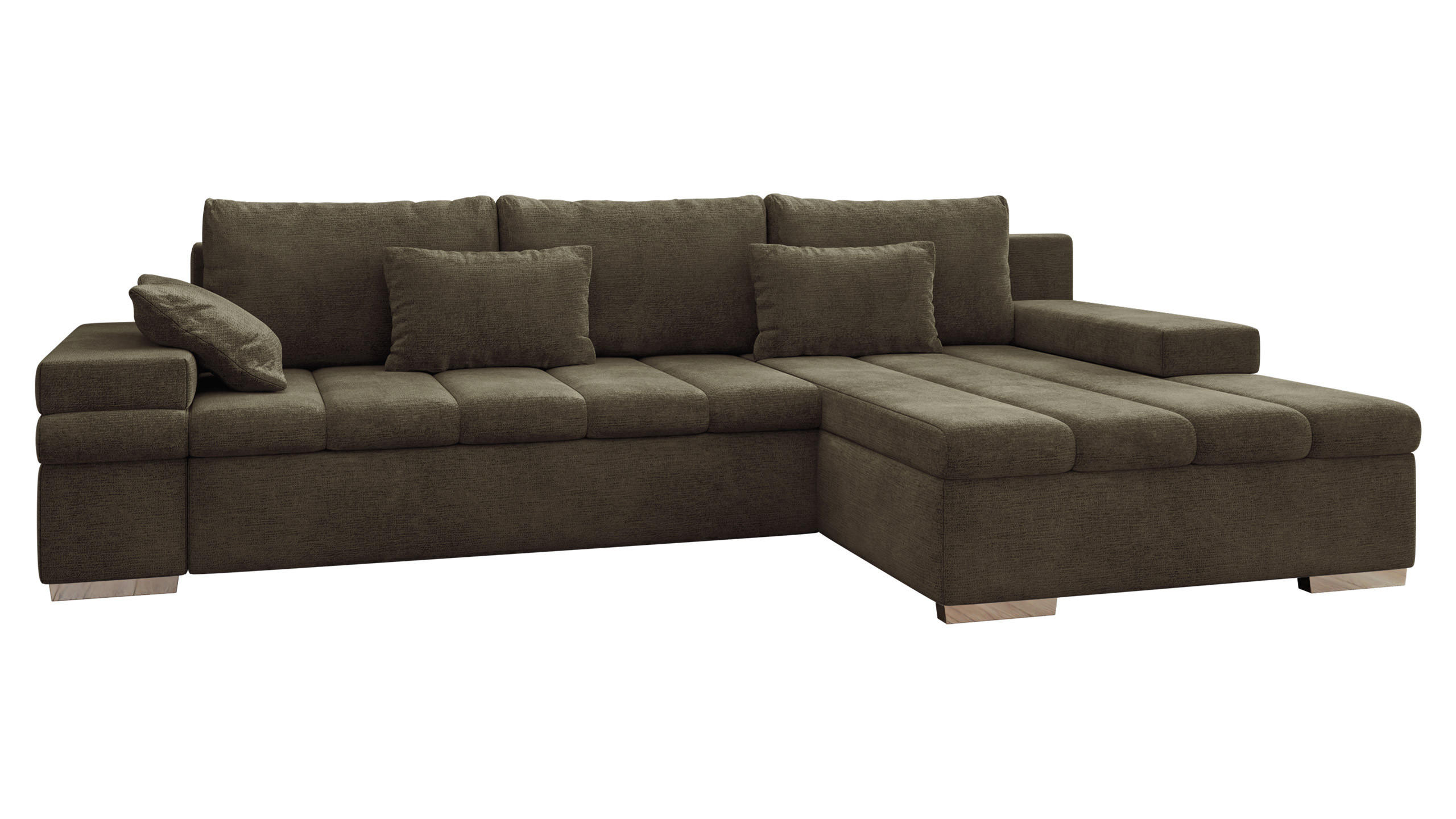 ECKSOFA Bangkok, Seite: Rechts - Dunkelbraun/Silberfarben, Holz/Textil (310/175cm) - MIRJAN24