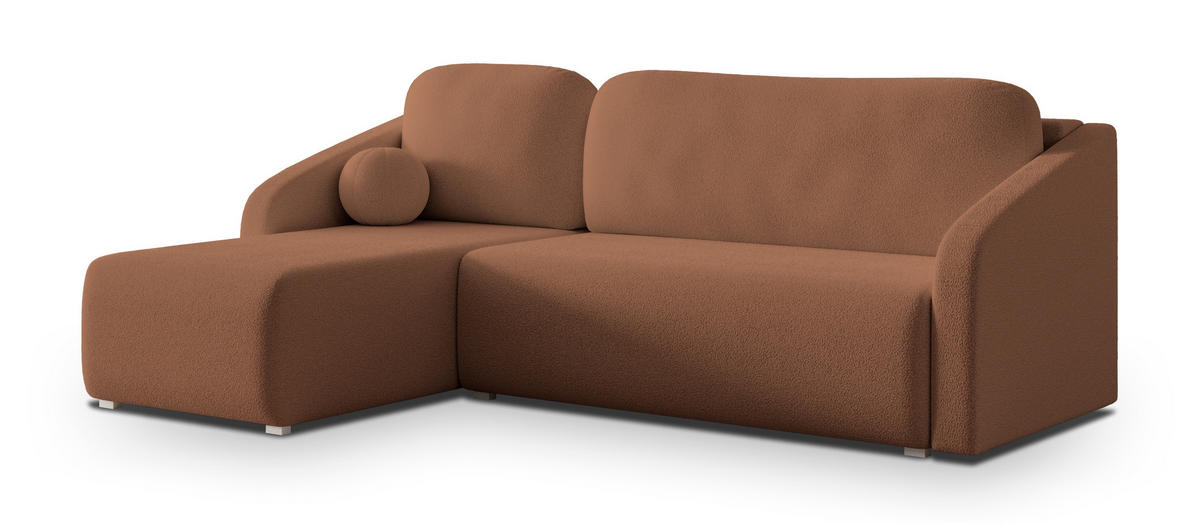 ECKSOFA MARELLO Kupferfarben Boucle-Stoff mit Schlaffunktion - Kupferfarben, Holz (220/143cm) - MASSENO