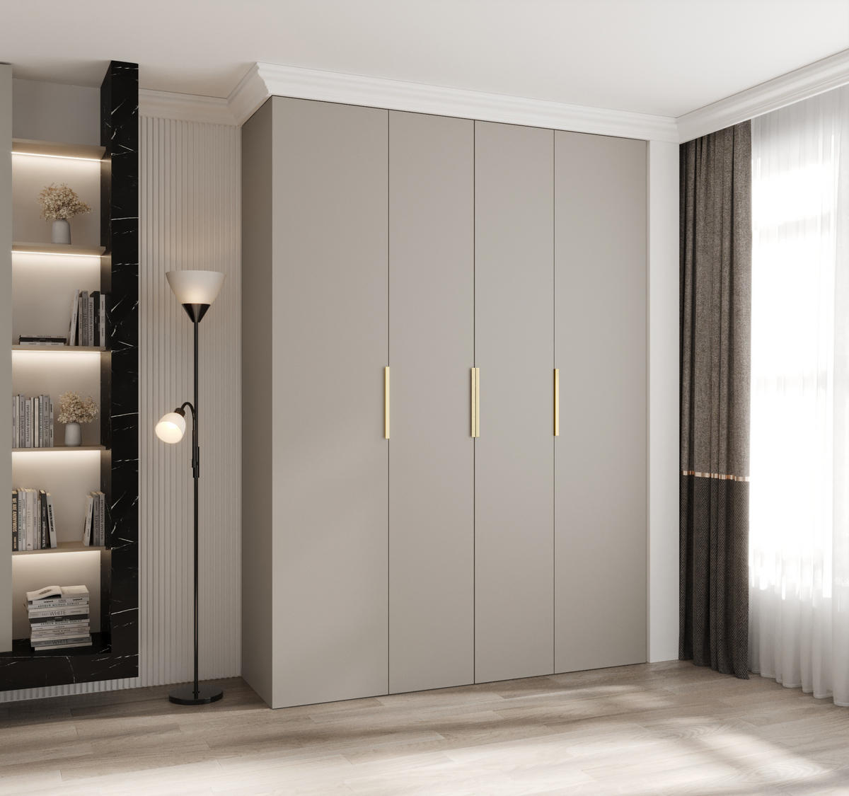 DREHTÜRENSCHRANK 245,5/180/40 4-türig - Kaschmir/Goldfarben, Holz/Metall (180/245.5/40cm) - Abiks Möbel