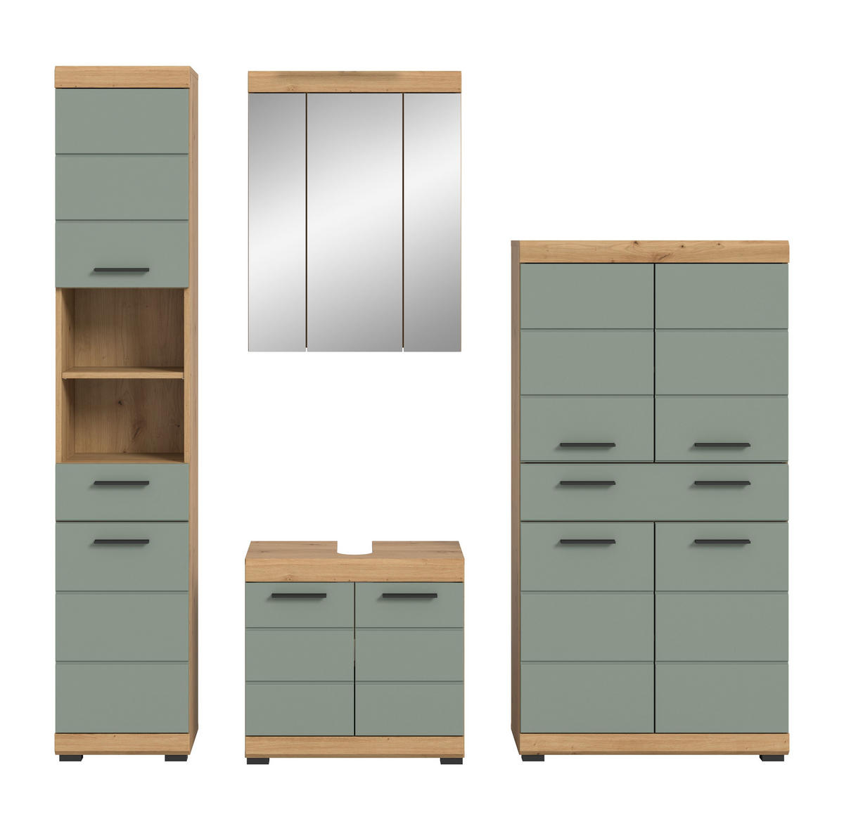 BADKOMBINATION 4tlg. Scout Bad in Artisan Eiche Nachbildung und Salbei Nachbildung B/H/T: 186x191x34 cm - Eiche Artisan, Holz (186/191/34cm)