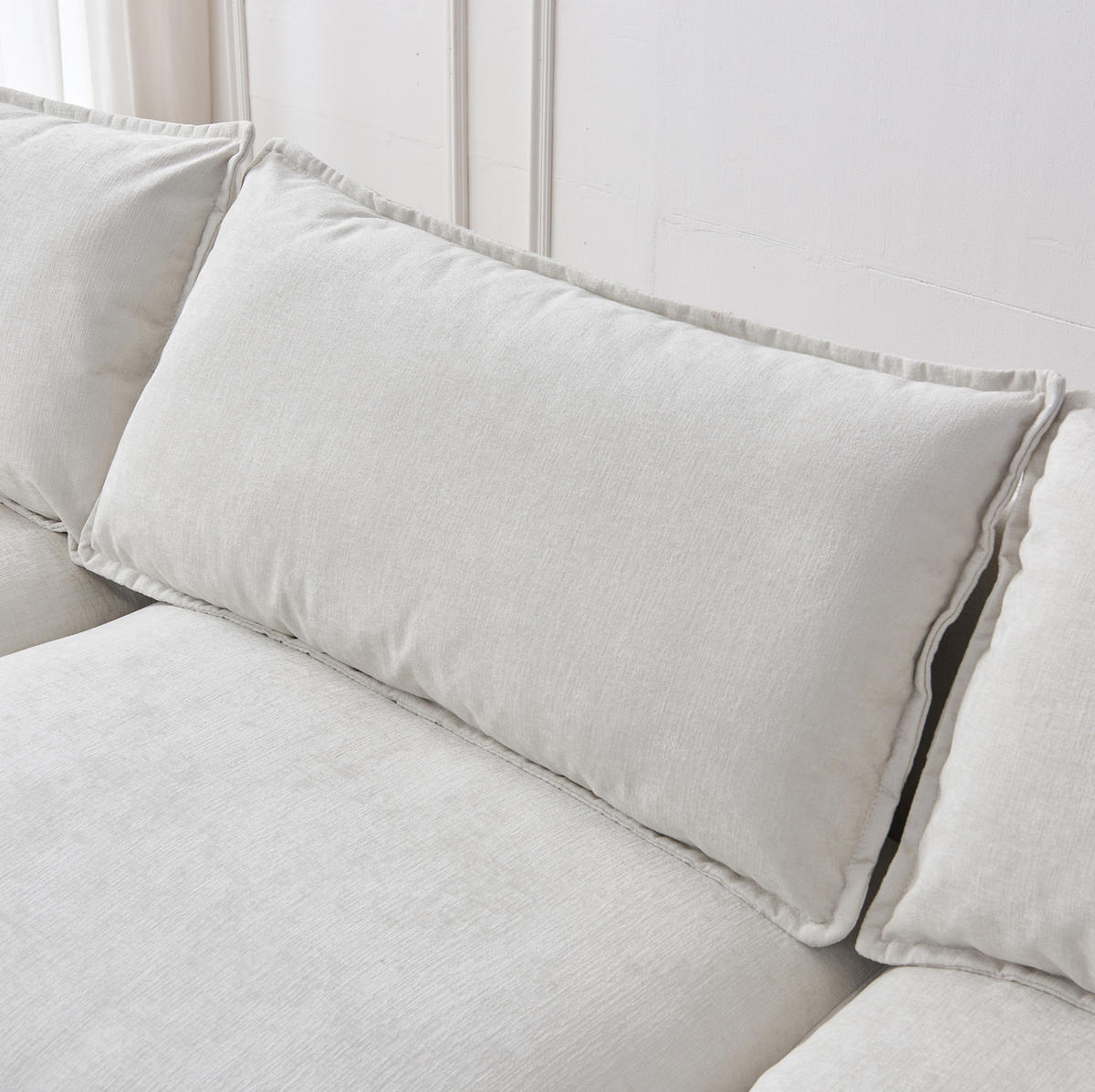 ECKSOFA 272/131/85 cm aus Chenille mit modularem Hocker Beige - Beige, Textil (154/267cm) - Modenvie