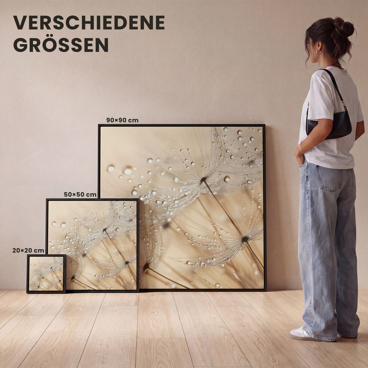 LEINWAND Bilder mit Rahmen - Löwenzahn - Abstrakt - Natur - Beige - 20x20 - Braun, Textil (20/20cm) - MuchoWow